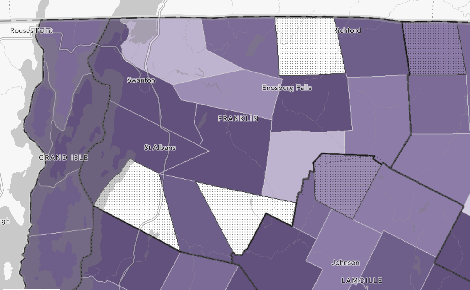 Screenshot of vaccinations by town